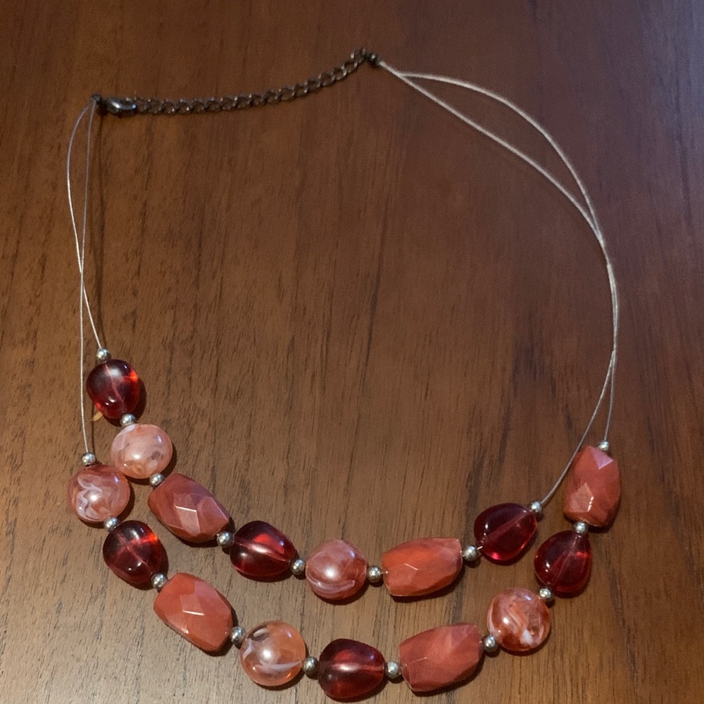 Elegant Red Beaded Double Chain Necklace